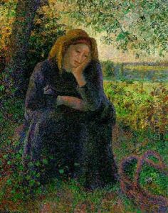 Paysanne Assise Soleil Couchant