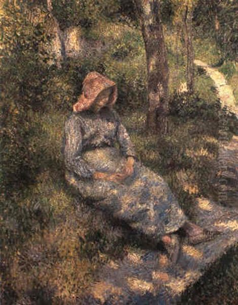 Paysanne Assise Au Soleil Couchant - view 1