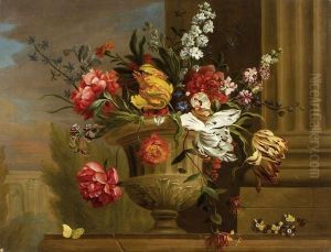 Vase De Fleurs Et Papillon Sur Un Entablement by Jakob Bogdani Eperjes C