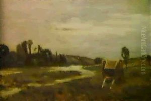 Flusslandschaft Mit Karren by Camille Pissarro