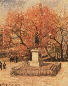 Statue De Henri Iv, Arbres En Fleurs by Camille Pissarro