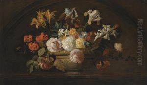 Still Life Of Flowers In A Vase On A Marble Shelf by Jakob Bogdani Eperjes C