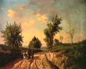 Charrette Sur Une Route De Campagne by Camille Pissarro