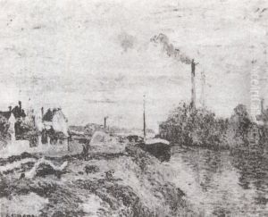 Le Quai Du Pothuis A Pontoise (hermitage) by Camille Pissarro