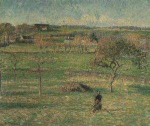 Prairies De Bazincourt, Automne by Camille Pissarro