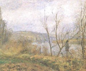 Les Bords De L'oise Pontoise (pecheur A La Ligne) by Camille Pissarro