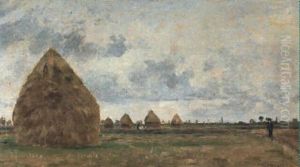 Paysage, Plaine Avec Meules A Gauche by Camille Pissarro
