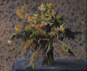 Bouquet De Fleurs; Iris, Coquelicots Et Fleurs De Choux by Camille Pissarro