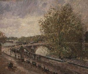 Le Pont Royal, Temps Gris, Apres-midi, Printemps by Camille Pissarro
