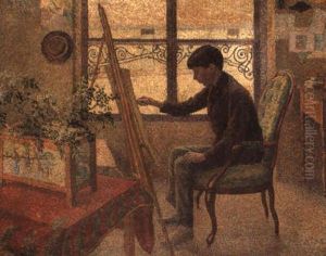 Portrait Of Georges Pissarro In Camille Pissarro's Studio by Lucien Pissarro