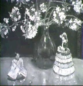Still Life Of Vase Of Flowers And Two Figurines