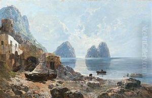 The Rocky Coast Of Capri With The Faraglioni In Morning Light by Enrico (Ulrico) Pistilli