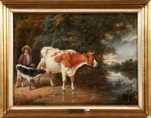 Vacher Et Ses Betes Au Bord De L'eau by Eduard Karl Gustav Lebrecht Pistorius