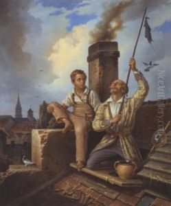 L'arrivee Des Pigeons Voyageurs by Eduard Karl Gustav Lebrecht Pistorius