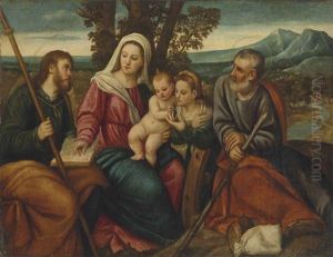 The Holy Family With Saints Catherine Of Alexandria And James The Greater by Bonifazio Veronese