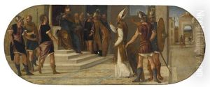 A Bishop Before A Roman Dignitary Surrounded By Soldiers, Possibly A Scene From The Life Of Saint Ambrose
