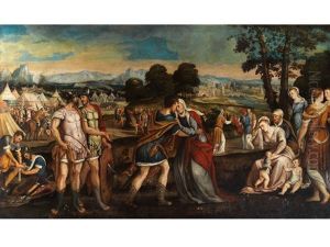 Coriolanus Wird Von Seiner Mutter Gebeten Die Stadt Rom Zu Verschonen by Bonifazio Veronese