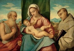 The Madonna And Child With Saints Jerome And Francis Of Assisi by Bonifazio Veronese