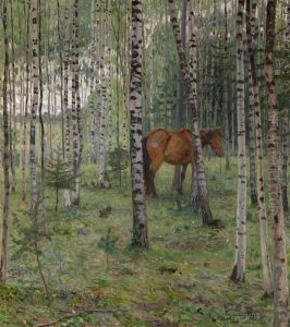 Horse In A Birch Grove by Nikolai Petrovich Bogdanov-Belsky