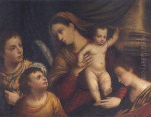 Maria Mit Jesus, Umgeben Von Einem Engel Und Zwei Kindern by Bonifazio Veronese