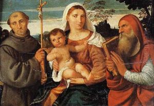Madonna Con Bambino Tra I Santi Francesco E Girolamo In Un Ampio Paesaggio by Bonifazio Veronese