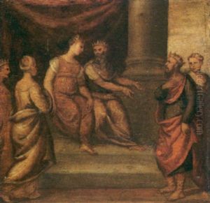 Mythological Scene: A King Being Presented To A Queen by Bonifazio Veronese