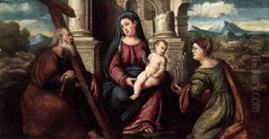 The Virgin And Child With Saints Andrew And Cecilia by Bonifazio Veronese