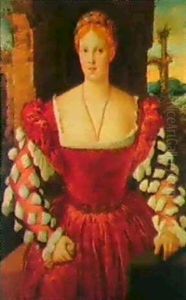 Portrait Of A Lady, Standing Three-quarter Length, Wearing A Red Velvet Dress With White Sleeves Portrait Of A Lady, Standing Three-quarter Length, Wearing A Red Velvet Dress With White Sleeves