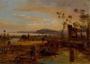 Farmers And Animals In A Landscape Near Naples by Anton Sminck Pitloo