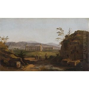 Les Deux Temples D"hera A Paestum by Anton Sminck Pitloo