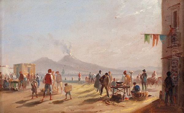 Paesaggio Con Il Vesuvio Sullo Sfondo Con Figure - view 1