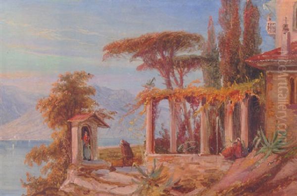 Monks On A Terrace Overlooking The Lake Garda - view 1