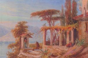 Monks On A Terrace Overlooking The Lake Garda