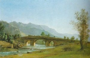 Paesaggio Fluviale Con Ponte by Anton Sminck Pitloo