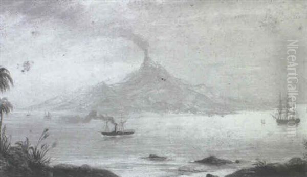 Shipping In Tropical Waters With An Island Volcano Beyond - view 1