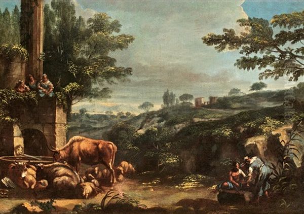 Landskap Med Herdepar Och Boskap - view 1