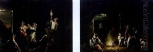 Scene Paysanne Au Clair De Lune: La Chasse (+ La Collation; Pair) by Matteo de' Pitocchi (Matteo Ghidoni)