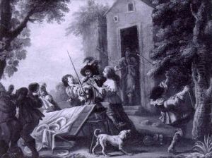 Scene De Rixe Devant La Porte D'une Auberge by Matteo de' Pitocchi (Matteo Ghidoni)