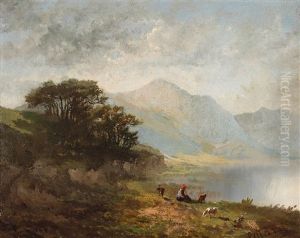 Contadina Con Caprette In Riva Al Lago by Carlo Pittara