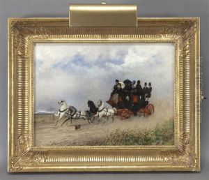 Family Traveling By Stagecoach by Carlo Pittara