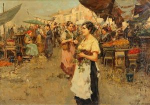 Italian Market Scene With Grape Seller by Giuseppe Pitto