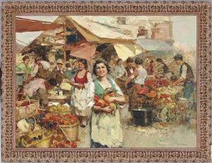 An Italian Market Scene by Giuseppe Pitto