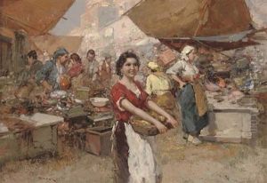 A Fruit Seller On Market Day by Giuseppe Pitto
