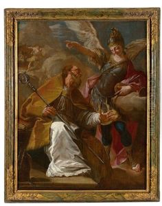 The Archangel Michael And Bischop Laurentius Of Siponto Before The Sanctuary Of Monte Gargano by Giovanni Battista Pittoni the younger