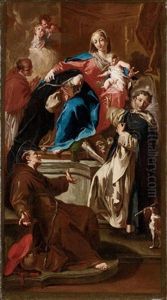 Madonna Col Bambino E I Santi Rosa Da Lima, Domenico, Bonaventura E Carlo Borromeo by Giovanni Battista Pittoni the younger