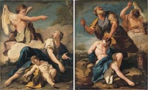 The Angel Appearing To Hagar And Ishmael In The Desert (+ The Sacrifice Of Isaac; Pair) by Giovanni Battista Pittoni the younger