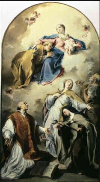 Saint Joseph Adoring The Christ Child With Ss. Ursula, Teresa, Peter And A Bishop Saint - view 1