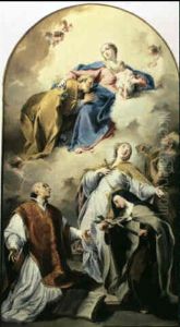 Saint Joseph Adoring The Christ Child With Ss. Ursula, Teresa, Peter And A Bishop Saint by Giovanni Battista Pittoni the younger