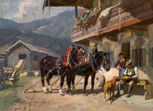 Brotzeit Vor Dem Bauernhaus