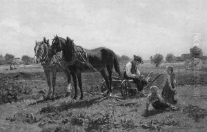 Dachauer Bauer Mit Seinen Kindern, Bei Der Rast Nach Dem Pflugen